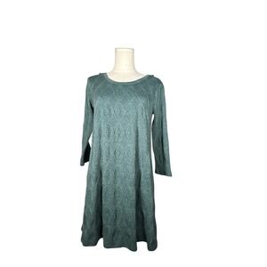 Muted Teal Jacquard Knit Fit & Flare‎ Dress Lined 3/4 Sleeve (RN 75010)